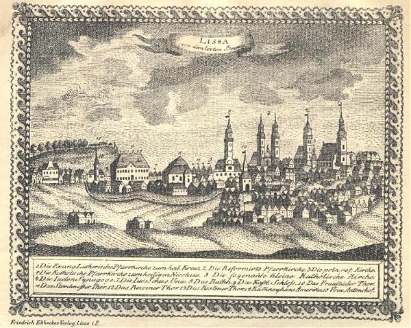 Widok Leszna ok. 1790 r., Paul Voigt, Aus Lissas erster Blütezeit, Lissa 1906.