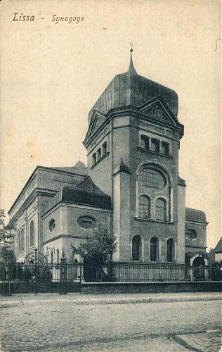 Fasada synagogi w Lesznie, pocztówka z końca XIX w.; ze zbiorów Muzeum Okręgowego w Lesznie