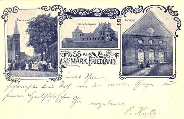 Widok synagogi w Mirosławcu na pocztówce z końca XIX w., ze zbiorów Biblioteki Głównej UAM